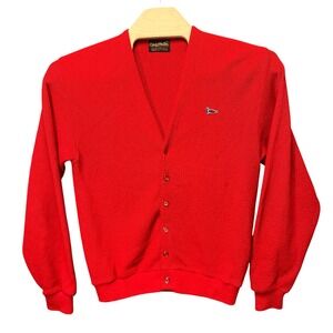 Challenger Vintage Red Cardigan Sweater Turtle Logo Orlon Acrylic Mens Large